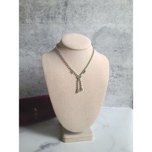 Vintage Clear Rhinestone Silver Tone Metal Pendant Necklace